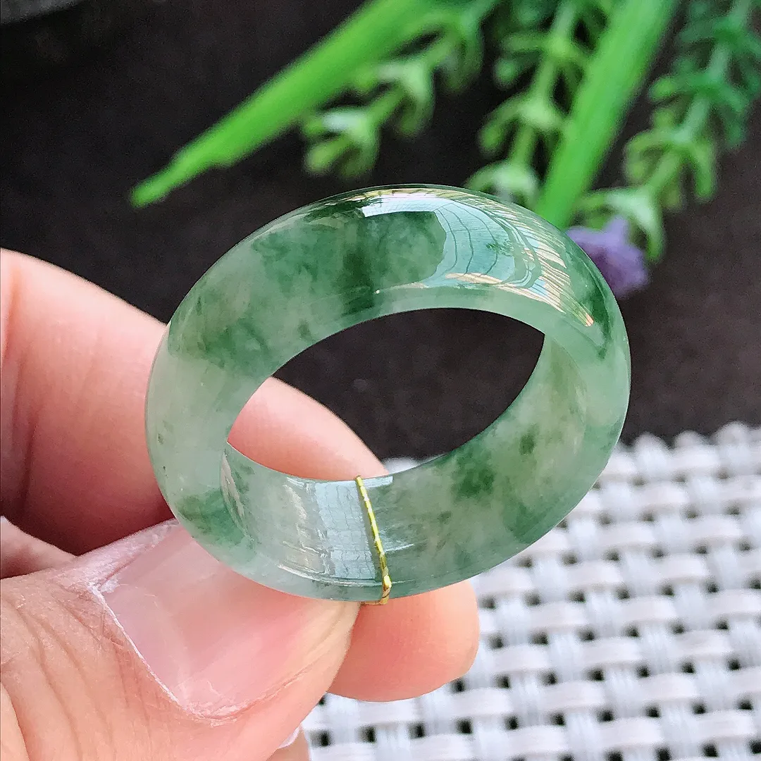 实拍A货翡翠22/9.5/4老坑冰润起胶飘花指环戒指男士扳指