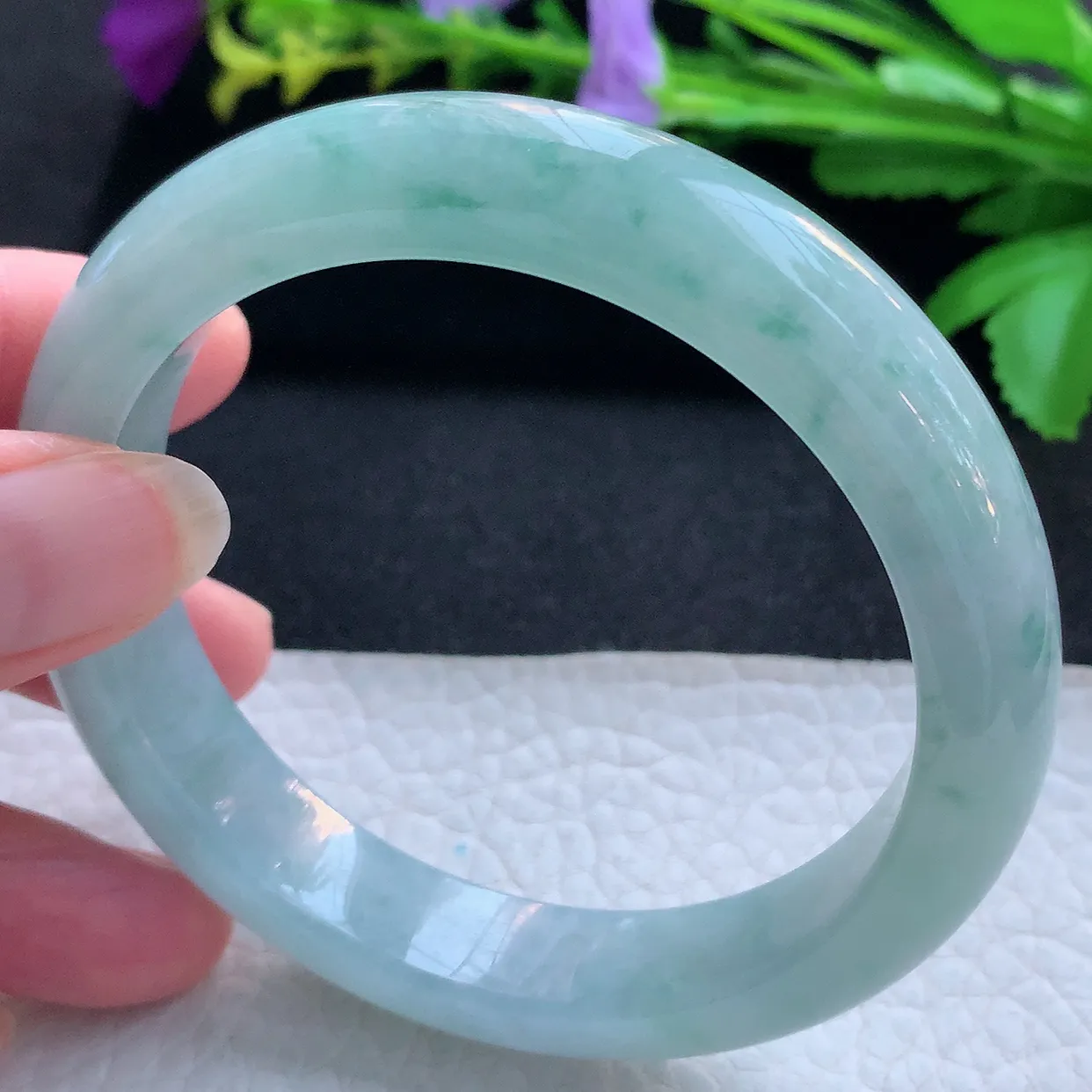 nr大圈口60.5*12.8*9.6平安镯 天然缅甸翡翠玉手镯冰飘花大气宽边玉手环