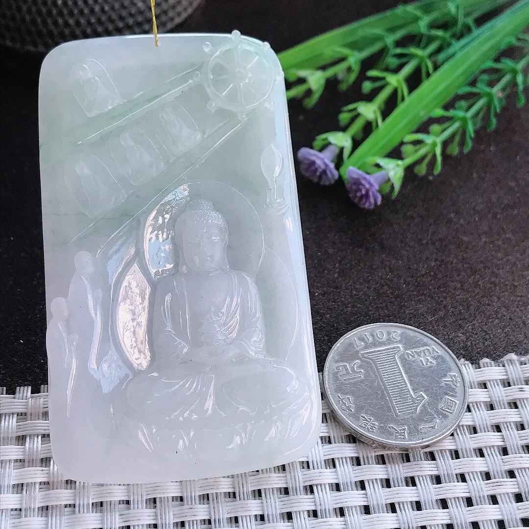 实拍A货翡翠72/42.8/6老坑秀气冰润大日如来佛祖吊坠翡翠挂件