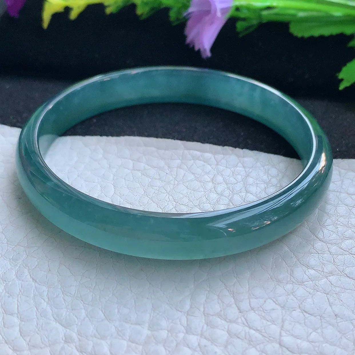 yh大圈口61*10.3*5.6平安镯 天然翡翠玉手镯冰蓝宽边玉手环