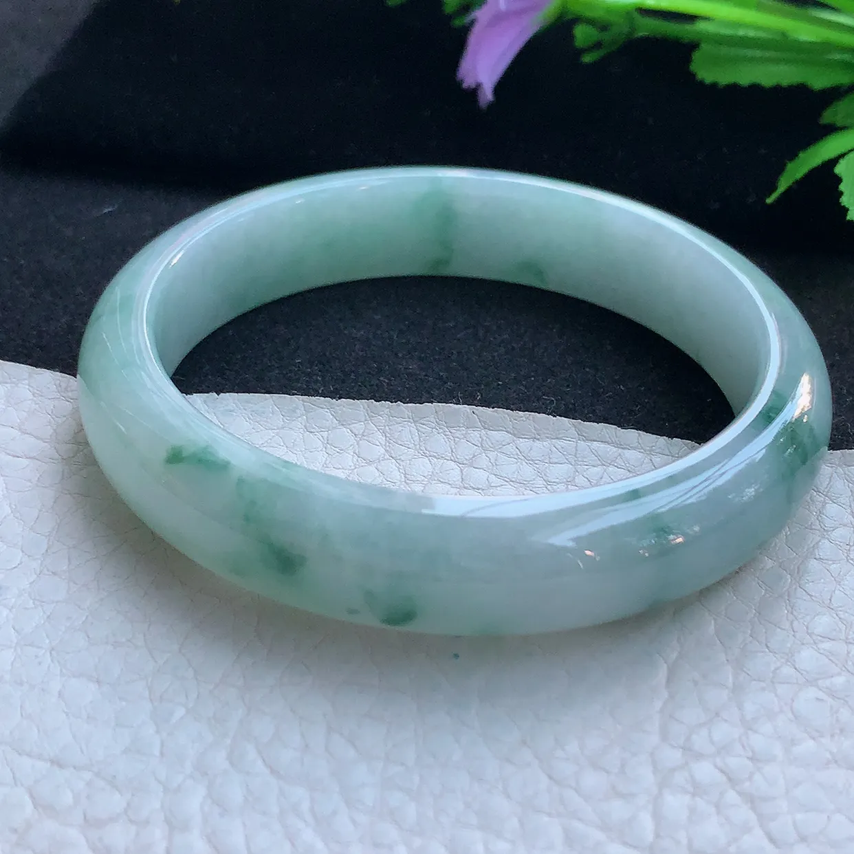 nr大圈口60*13*7.8平安镯 天然缅甸翡翠玉手镯冰飘蓝花宽边玉手环