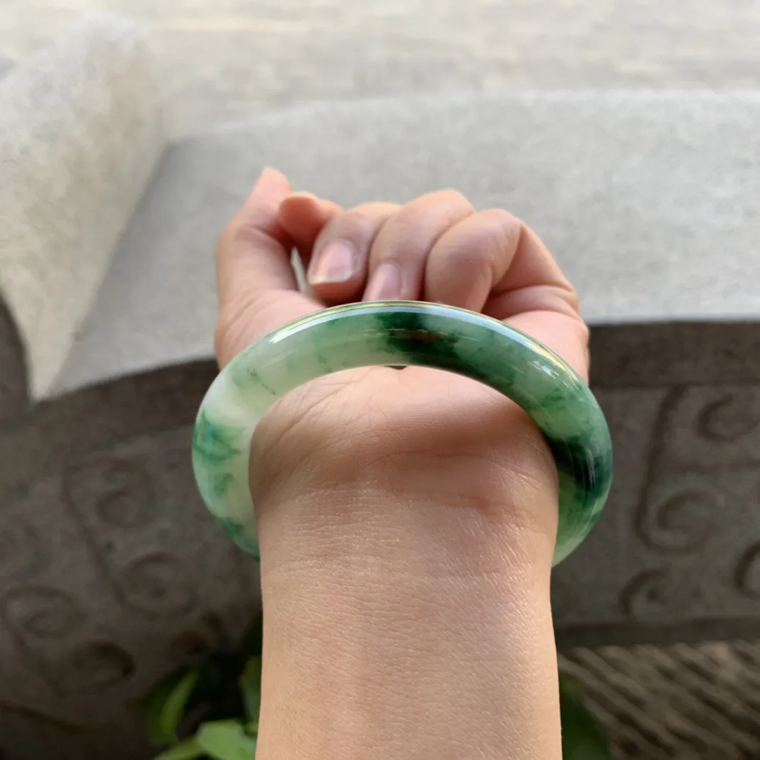 小圈口53.7-9.7 【飘辣绿圆条手镯】圆条53 54可戴
