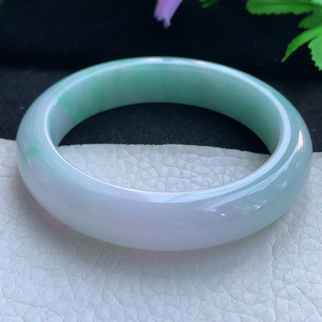 z实拍55.8*13*8.6平安镯 天然缅甸翡翠玉手镯清新水润宽边玉手环