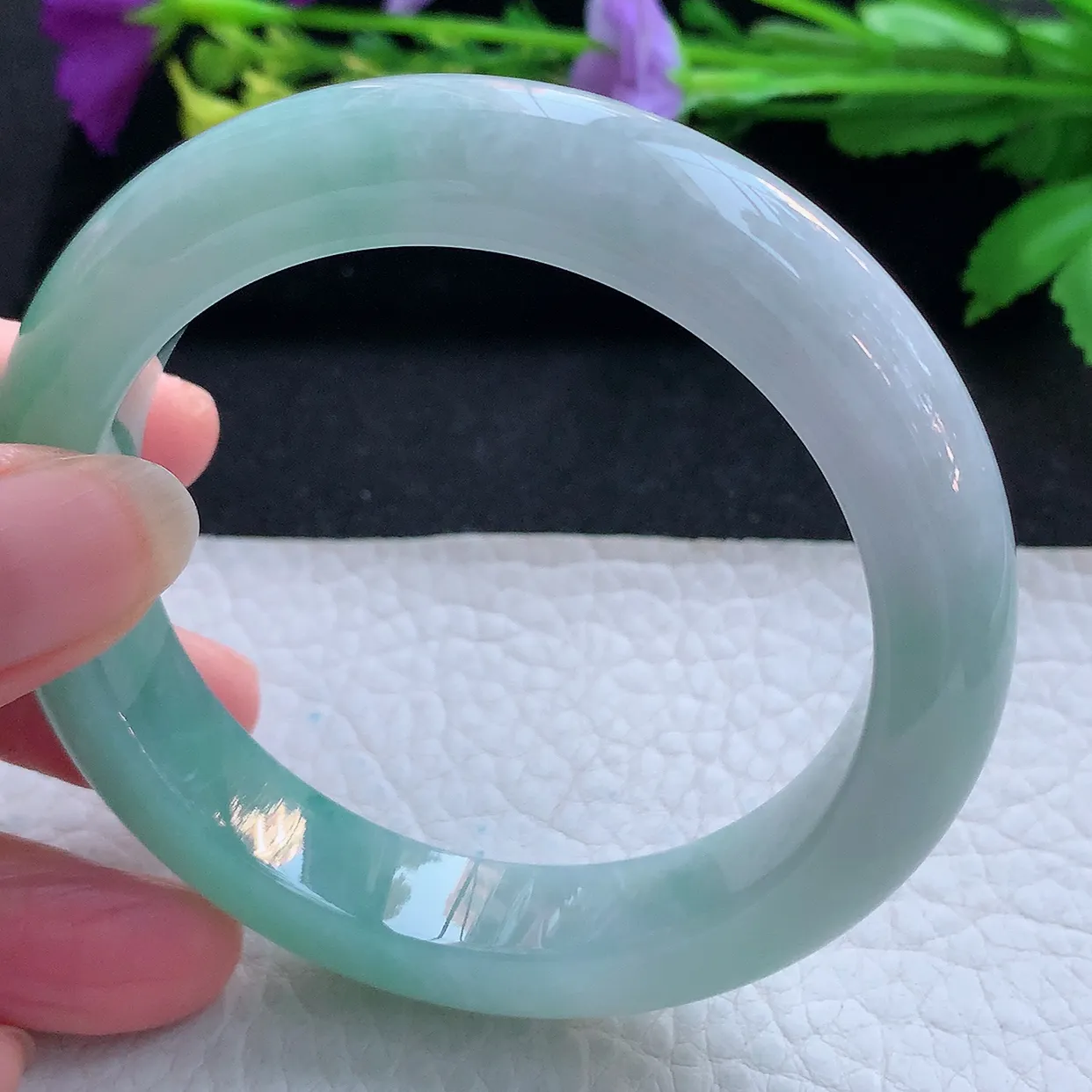 yh实拍57*12.3*9.6平安镯 天然缅甸翡翠玉手镯半山水厚装宽边玉手环