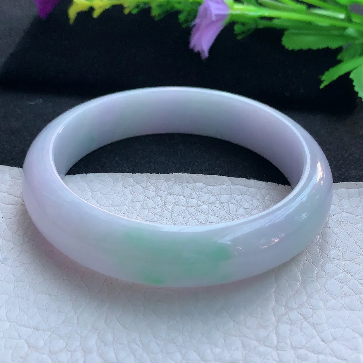 ee实拍59*14*7.8平安镯 天然缅甸翡翠玉手镯春带彩水润宽边玉手环