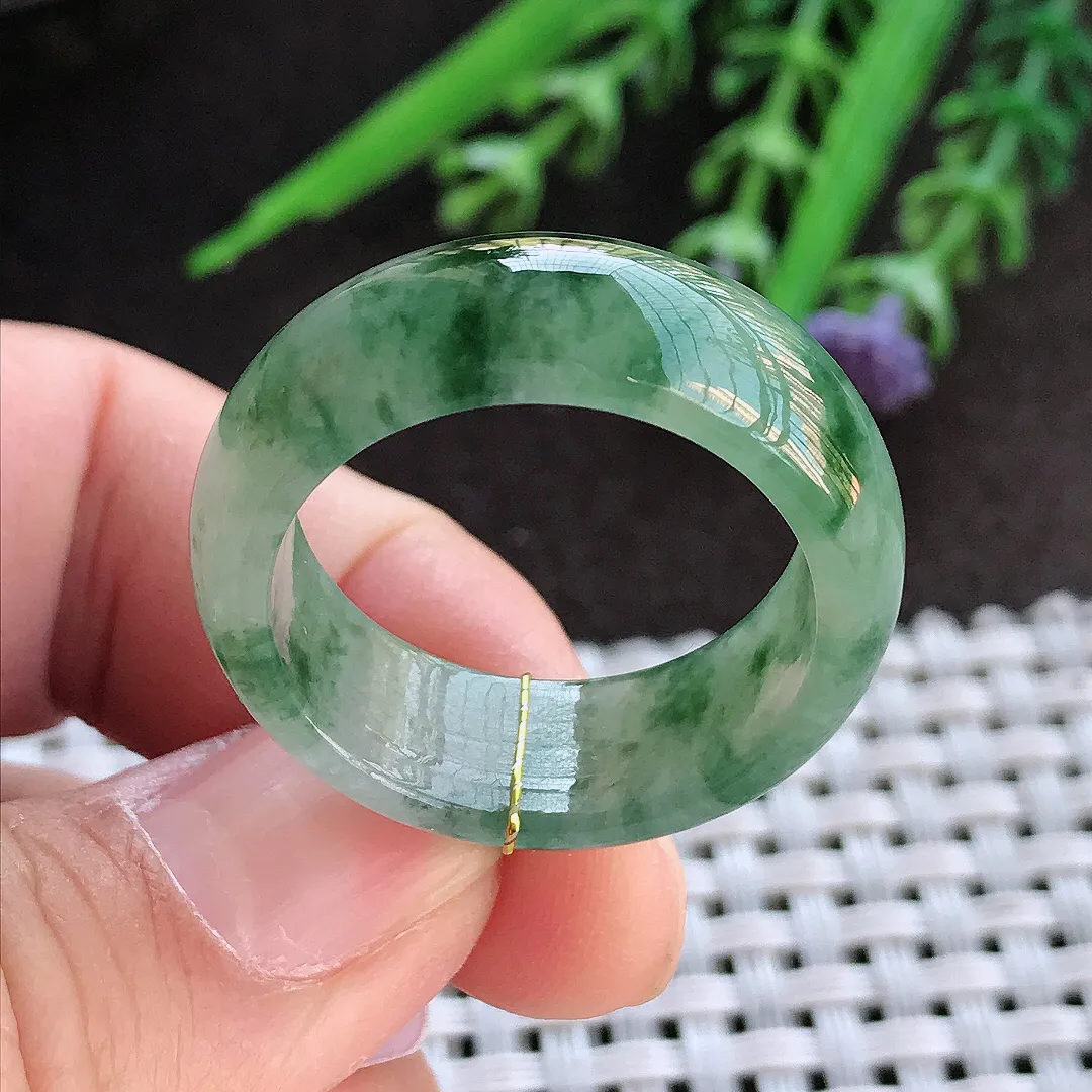 实拍A货翡翠22/9.5/4老坑冰润起胶飘花指环戒指男士扳指