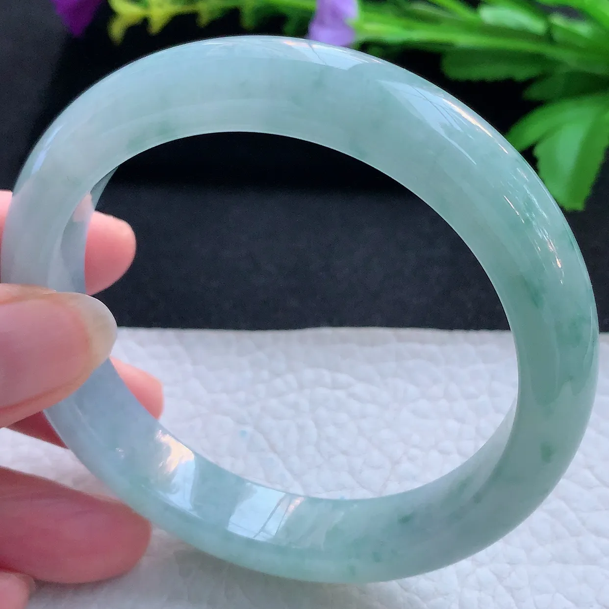 nr大圈口60.5*12.8*9.6平安镯 天然缅甸翡翠玉手镯冰飘花大气宽边玉手环