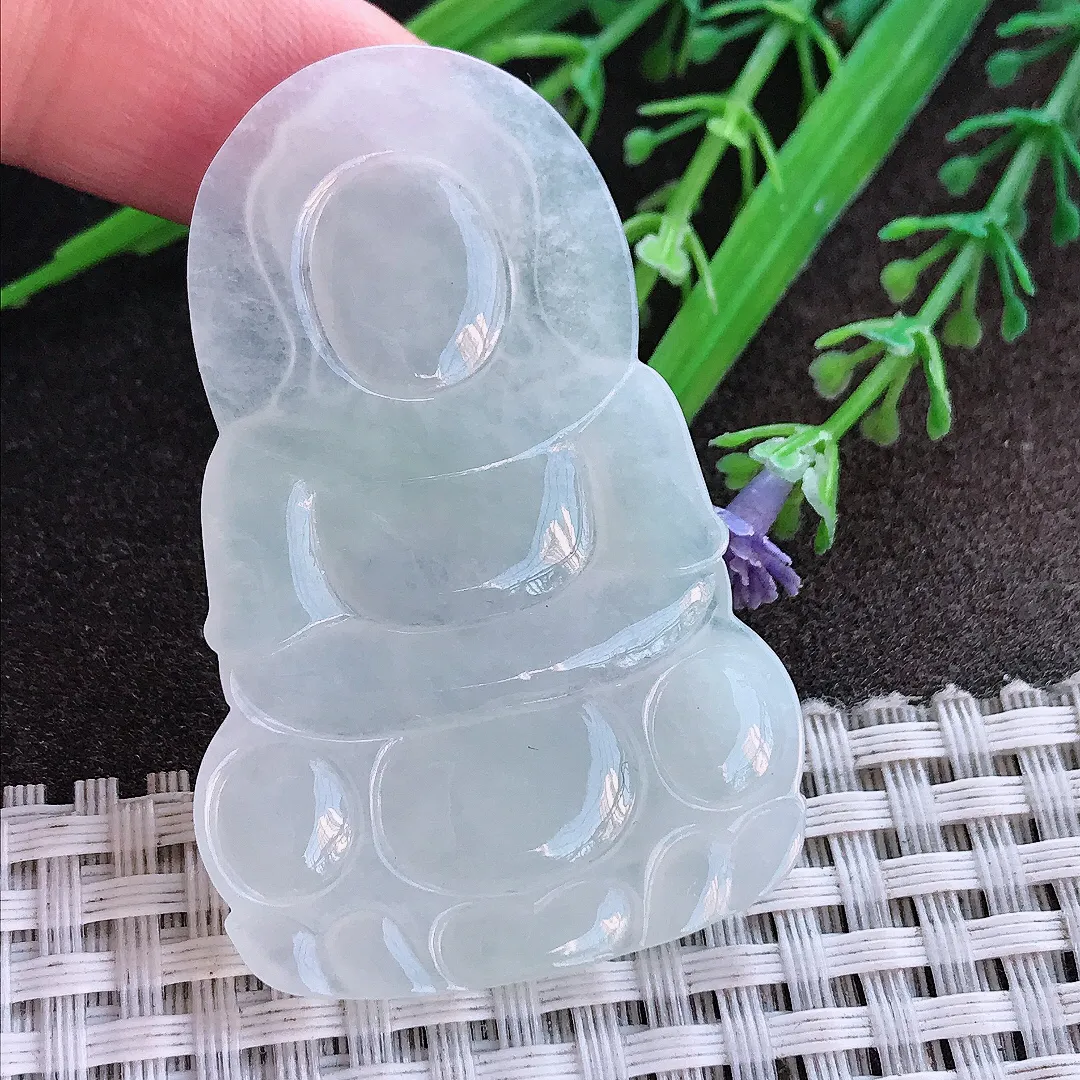 实拍A货翡翠52.5/34.3/4.8老坑冰透起胶正装观音吊坠翡翠挂件