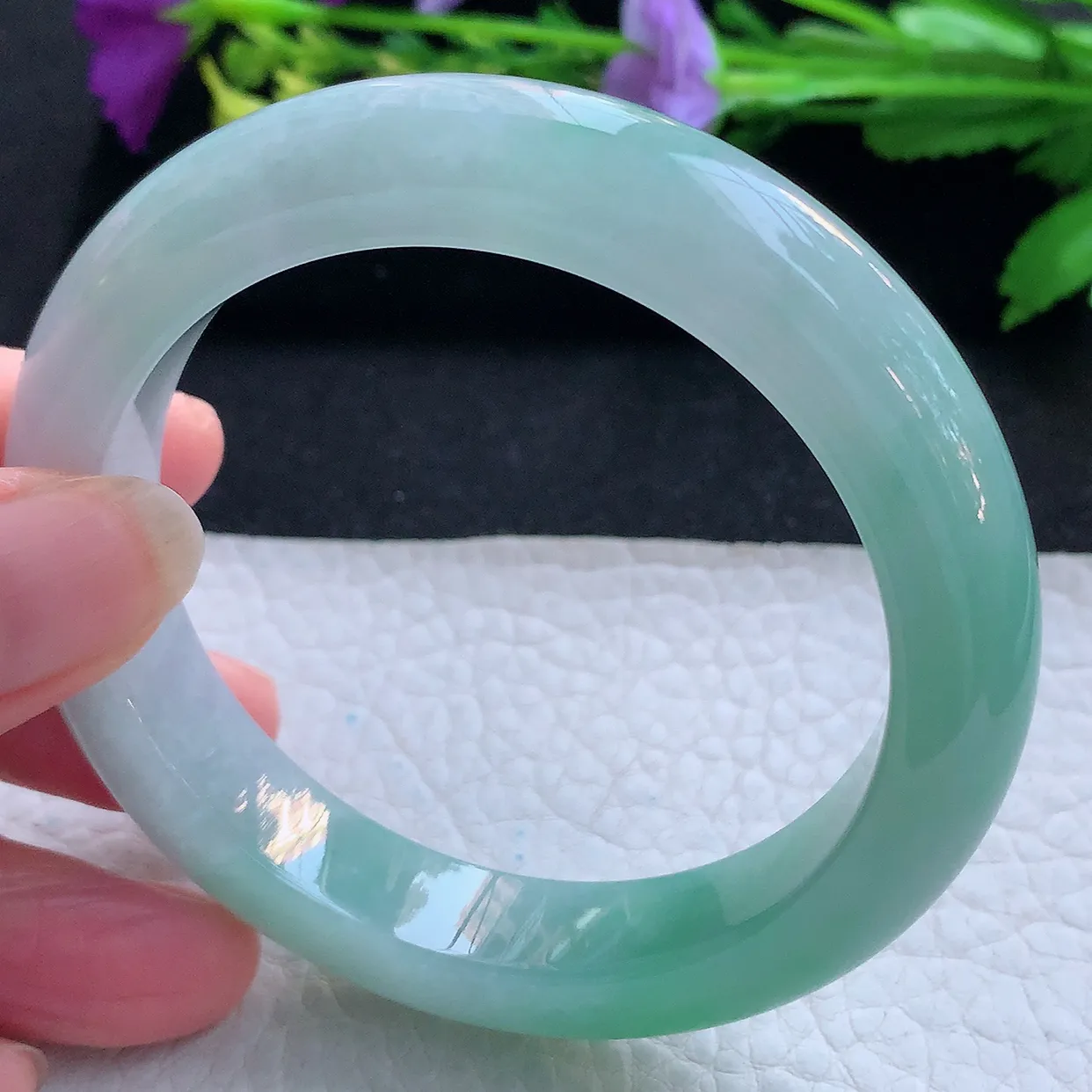 yh实拍57*12.3*9.6平安镯 天然缅甸翡翠玉手镯半山水厚装宽边玉手环