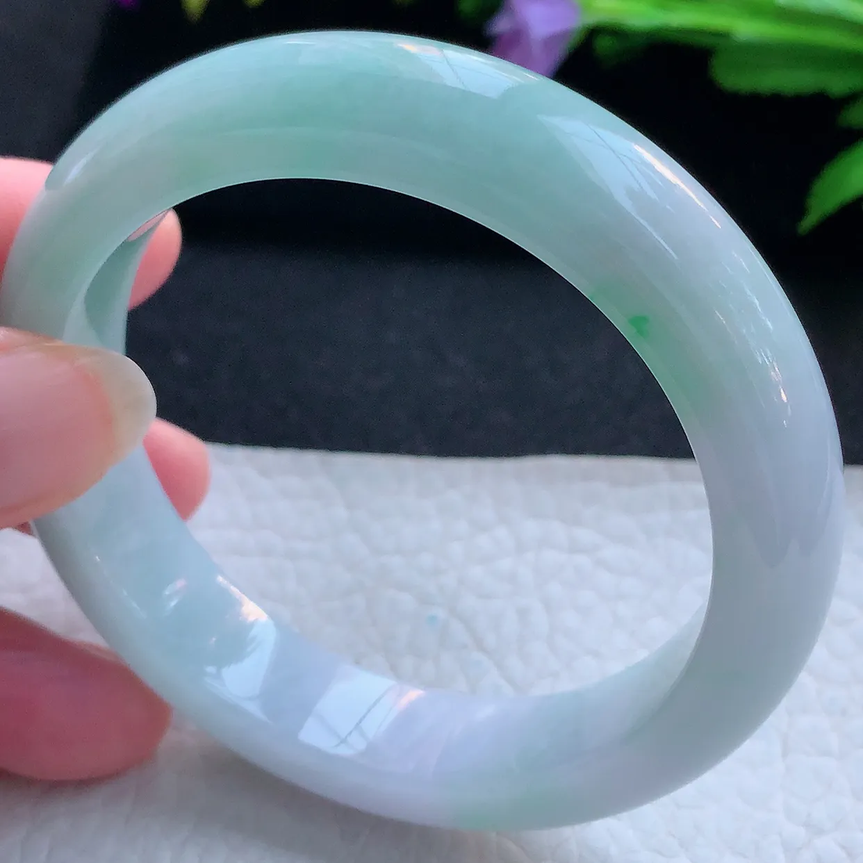 z实拍55.8*13*8.6平安镯 天然缅甸翡翠玉手镯清新水润宽边玉手环