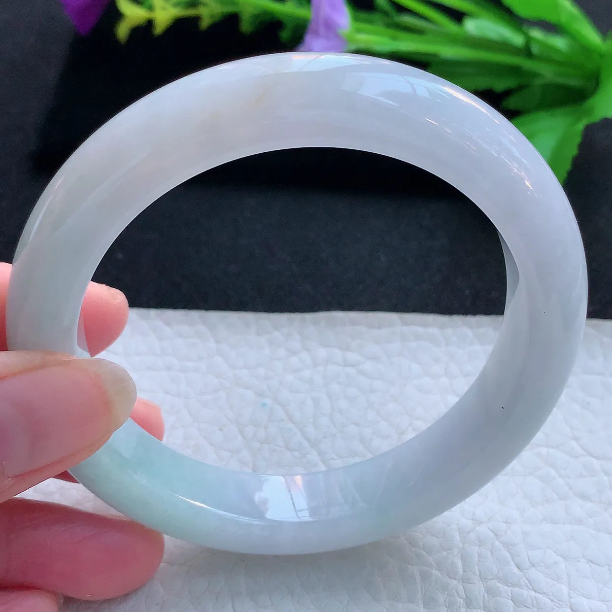 z大圈口61.5*12.8*9.8平安镯 天然缅甸翡翠玉手镯清新飘绿宽边玉手环