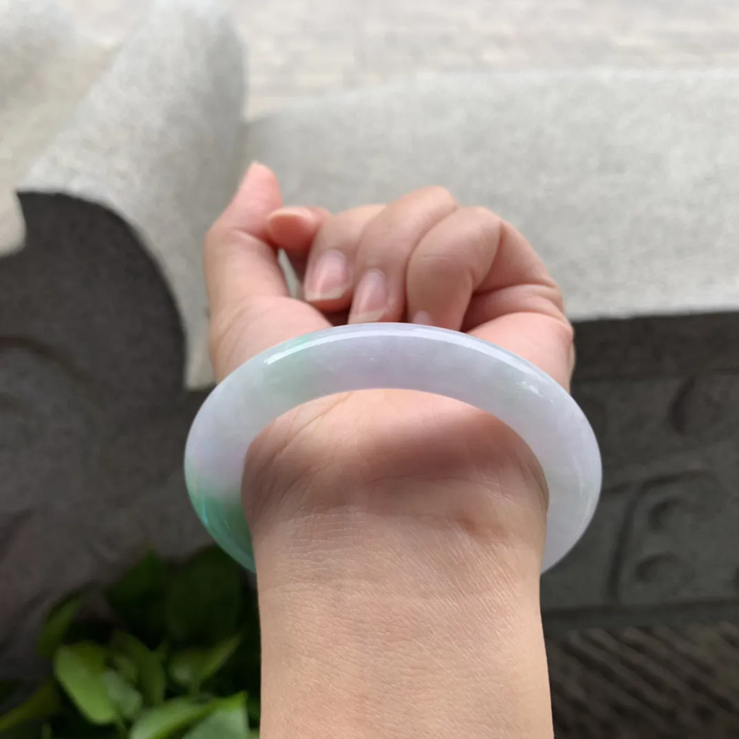 小圈口 53.4-10.3【飘绿圆条手镯】圆条53 54可戴