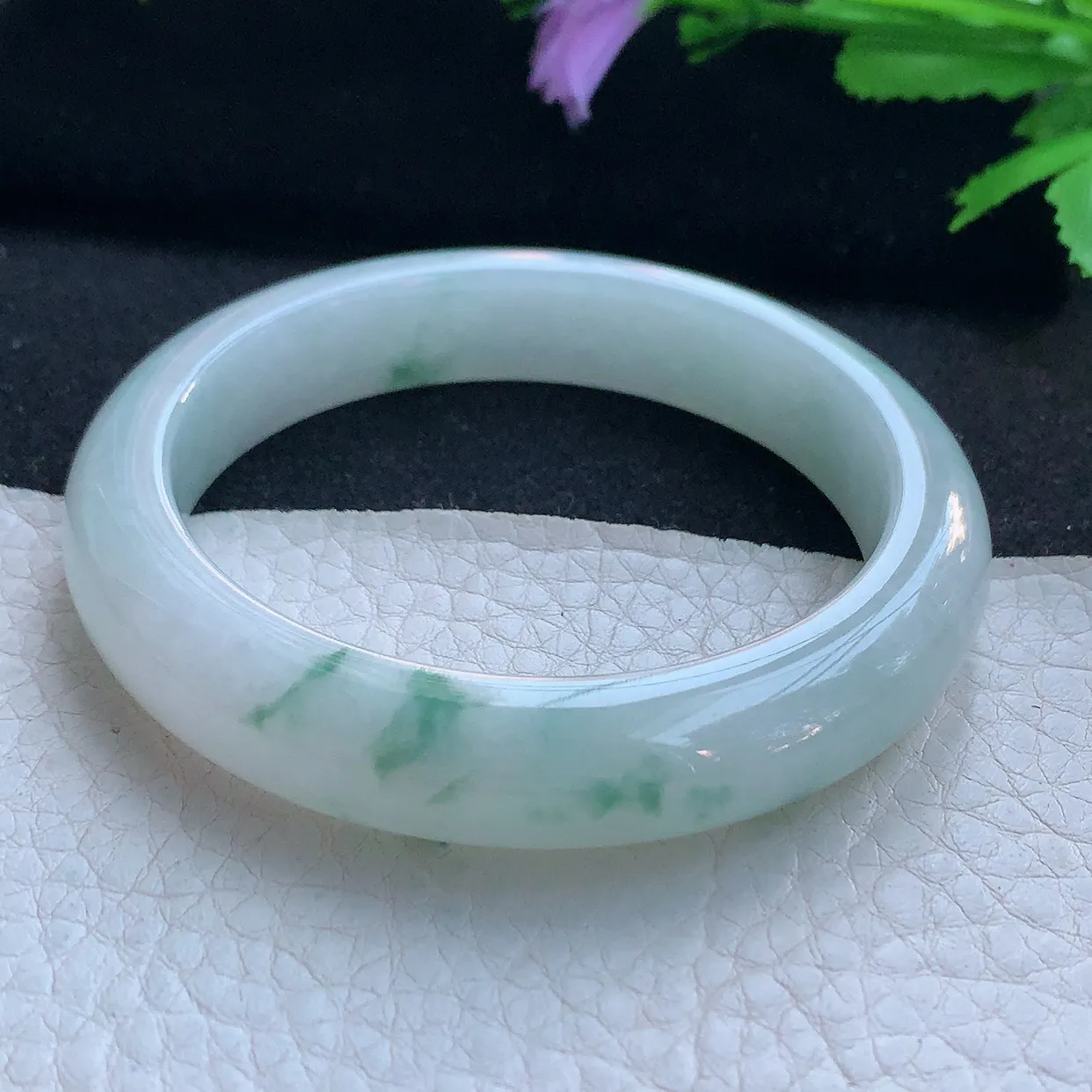 hf实拍53.5*11.5*8.2平安镯 天然缅甸翡翠玉手镯冰飘花飘逸宽边玉手环