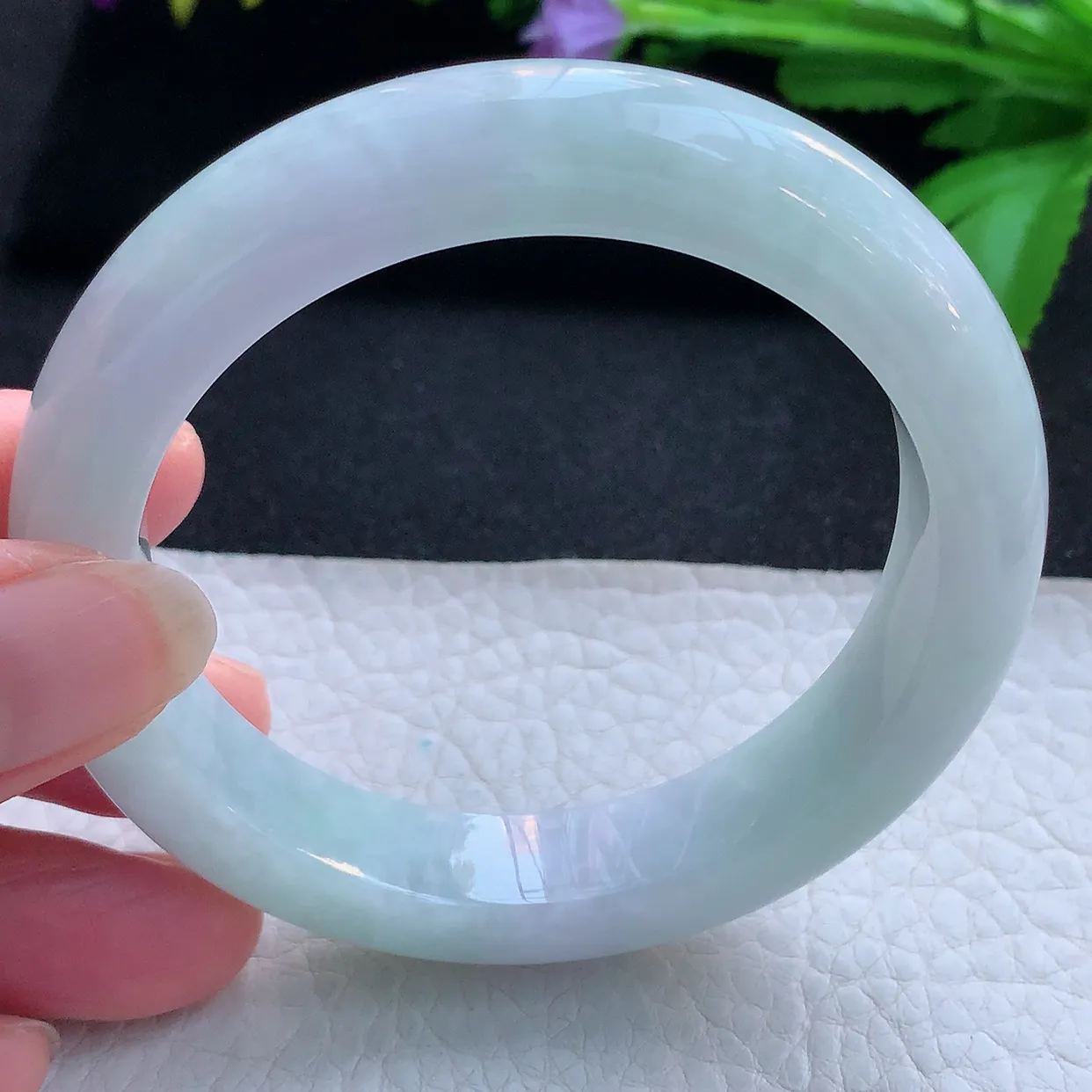 hy实拍57.6*12.6*9.5平安镯 天然缅甸翡翠玉手镯淡春彩厚装宽边玉手环