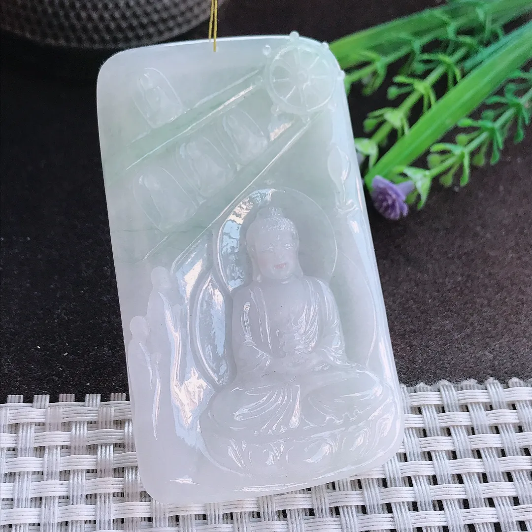 实拍A货翡翠72/42.8/6老坑秀气冰润大日如来佛祖吊坠翡翠挂件