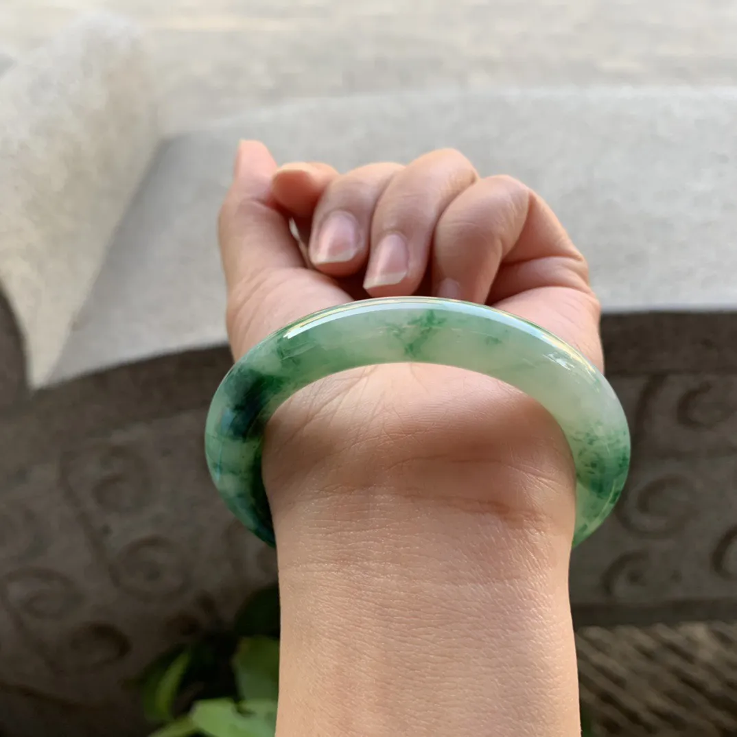 小圈口53.7-9.7 【飘辣绿圆条手镯】圆条53 54可戴