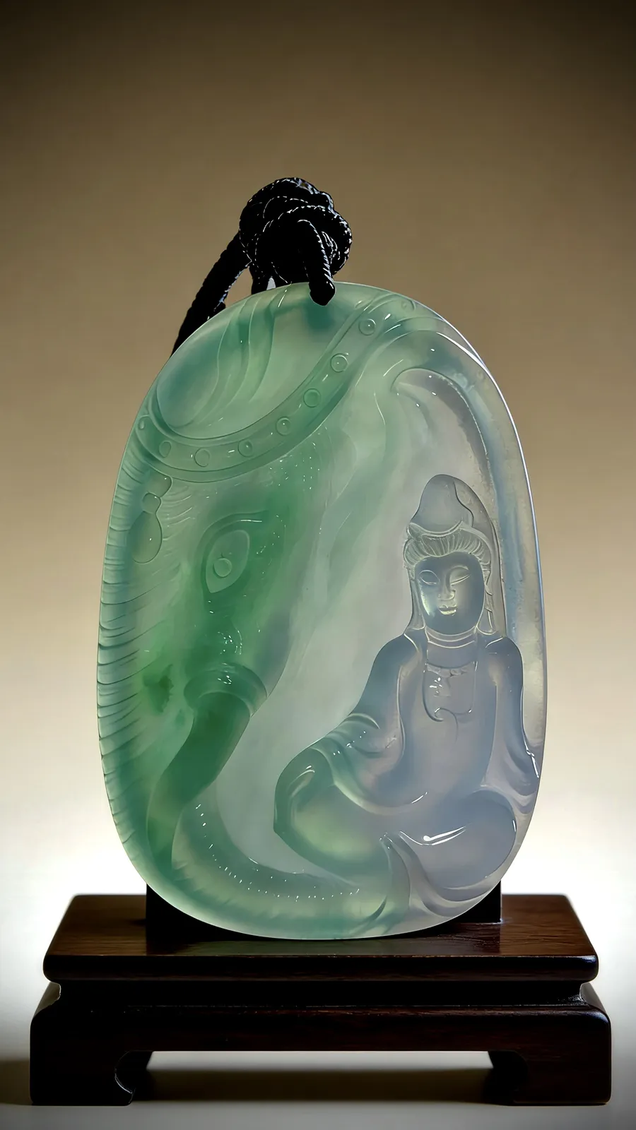 【普贤菩萨】，周文赵玉雕艺术，
作品49.2-35.2-5.2mm，