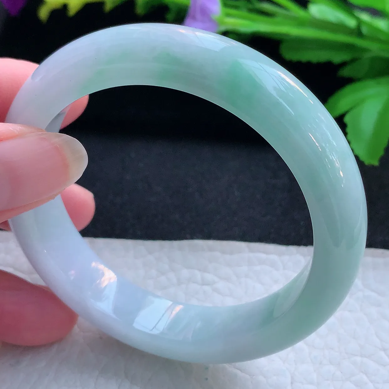 z实拍55.8*13*8.6平安镯 天然缅甸翡翠玉手镯清新水润宽边玉手环