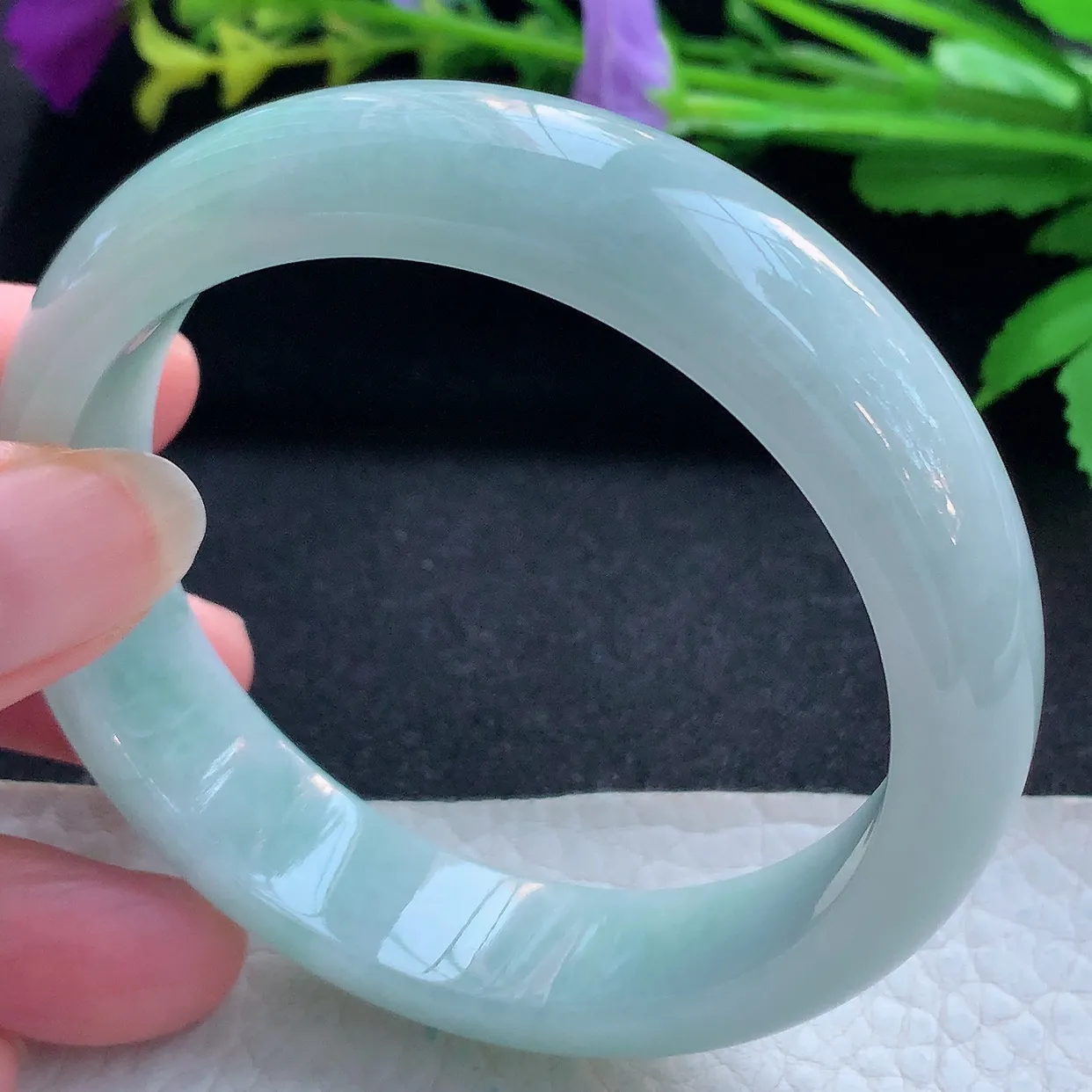 nr实拍57.8*14.5*7.6平安镯 天然缅甸翡翠玉手镯飘花宽边玉手环