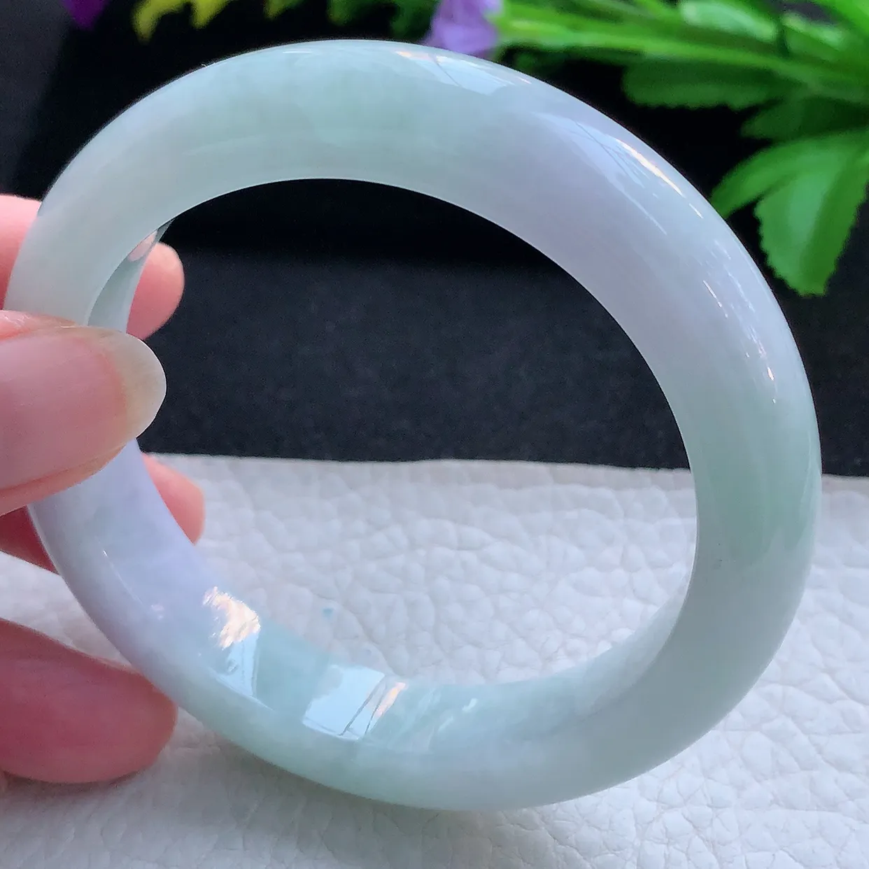 hy实拍57.6*12.6*9.5平安镯 天然缅甸翡翠玉手镯淡春彩厚装宽边玉手环