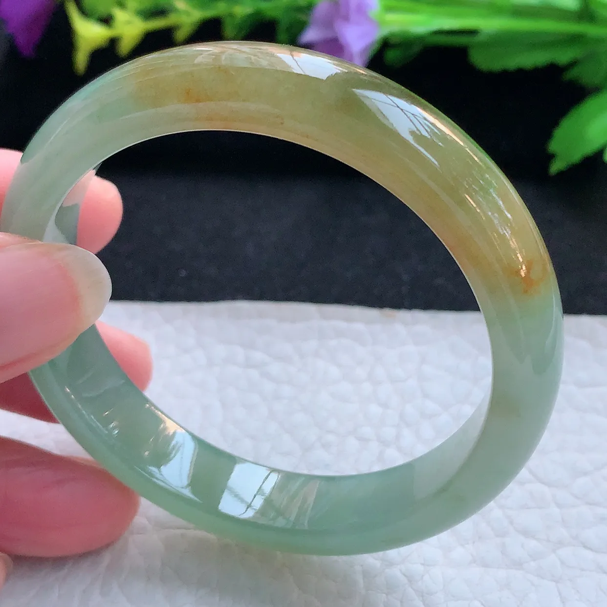 h小圈口52.5*11.6*7平安镯 天然缅甸翡翠玉手镯冰三彩宽边玉手环