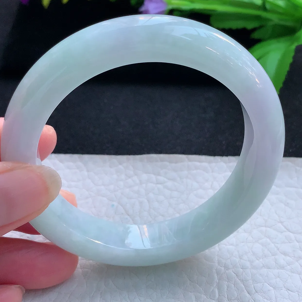 hy实拍57.6*12.6*9.5平安镯 天然缅甸翡翠玉手镯淡春彩厚装宽边玉手环