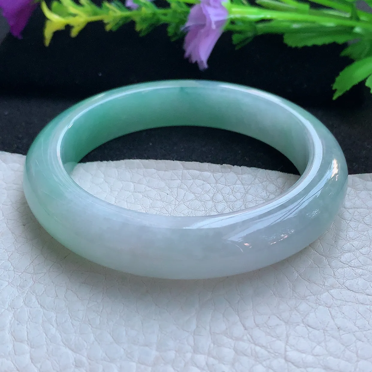 yh实拍57*12.3*9.6平安镯 天然缅甸翡翠玉手镯半山水厚装宽边玉手环