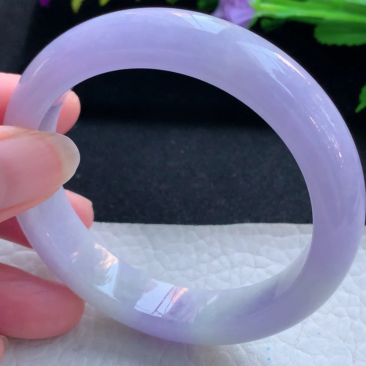 z实拍56*12.5*8.6平安镯 天然缅甸翡翠玉手镯紫罗兰宽边玉手环