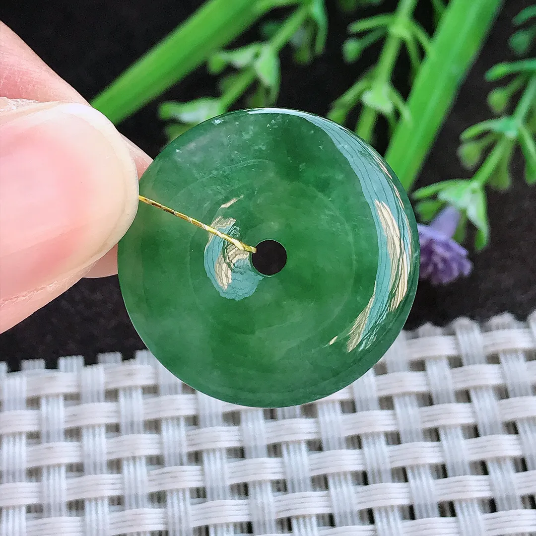 实拍A货翡翠24.8/4.7老坑冰润满绿平安扣吊坠翡翠挂件玉扣