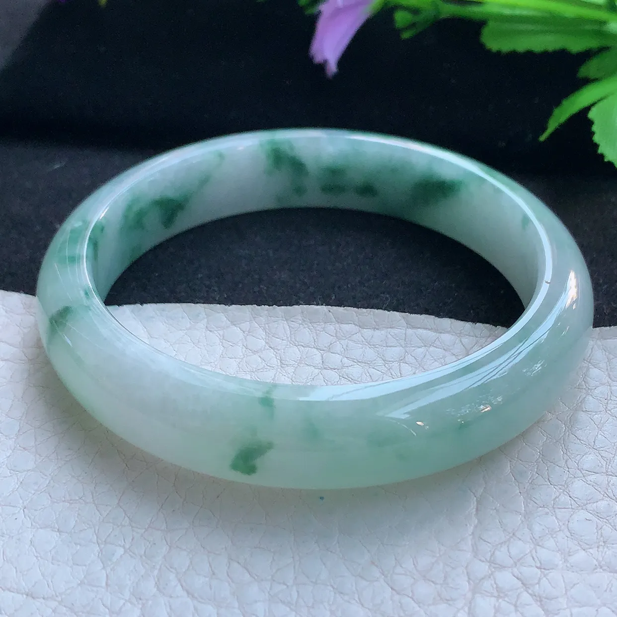 nr大圈口60*13*7.8平安镯 天然缅甸翡翠玉手镯冰飘蓝花宽边玉手环