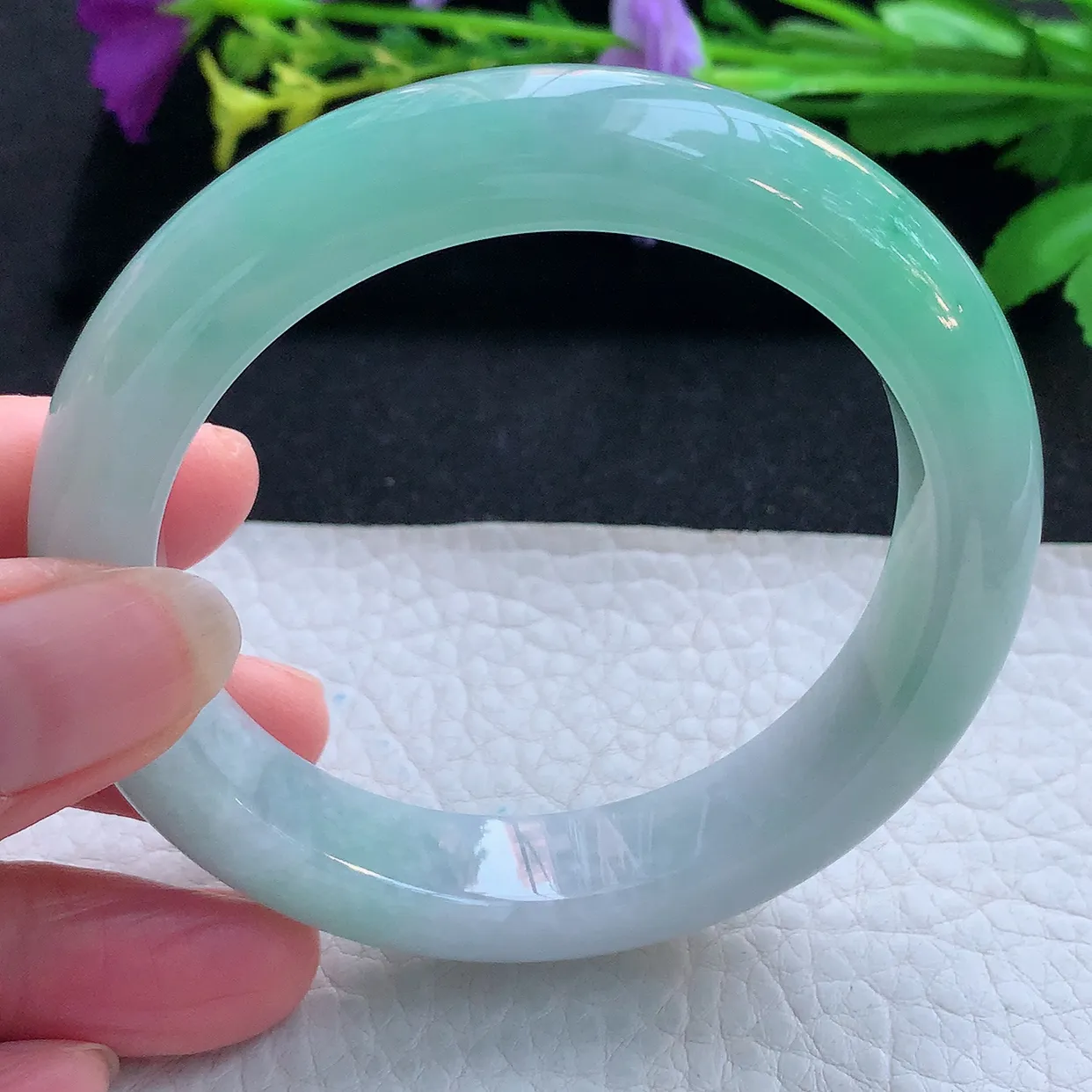 yh实拍57*12.3*9.6平安镯 天然缅甸翡翠玉手镯半山水厚装宽边玉手环