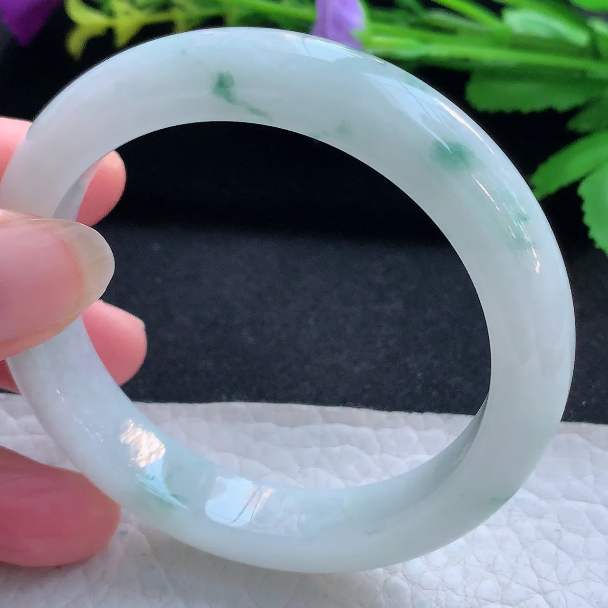 hf实拍53.5*11.5*8.2平安镯 天然缅甸翡翠玉手镯冰飘花飘逸宽边玉手环