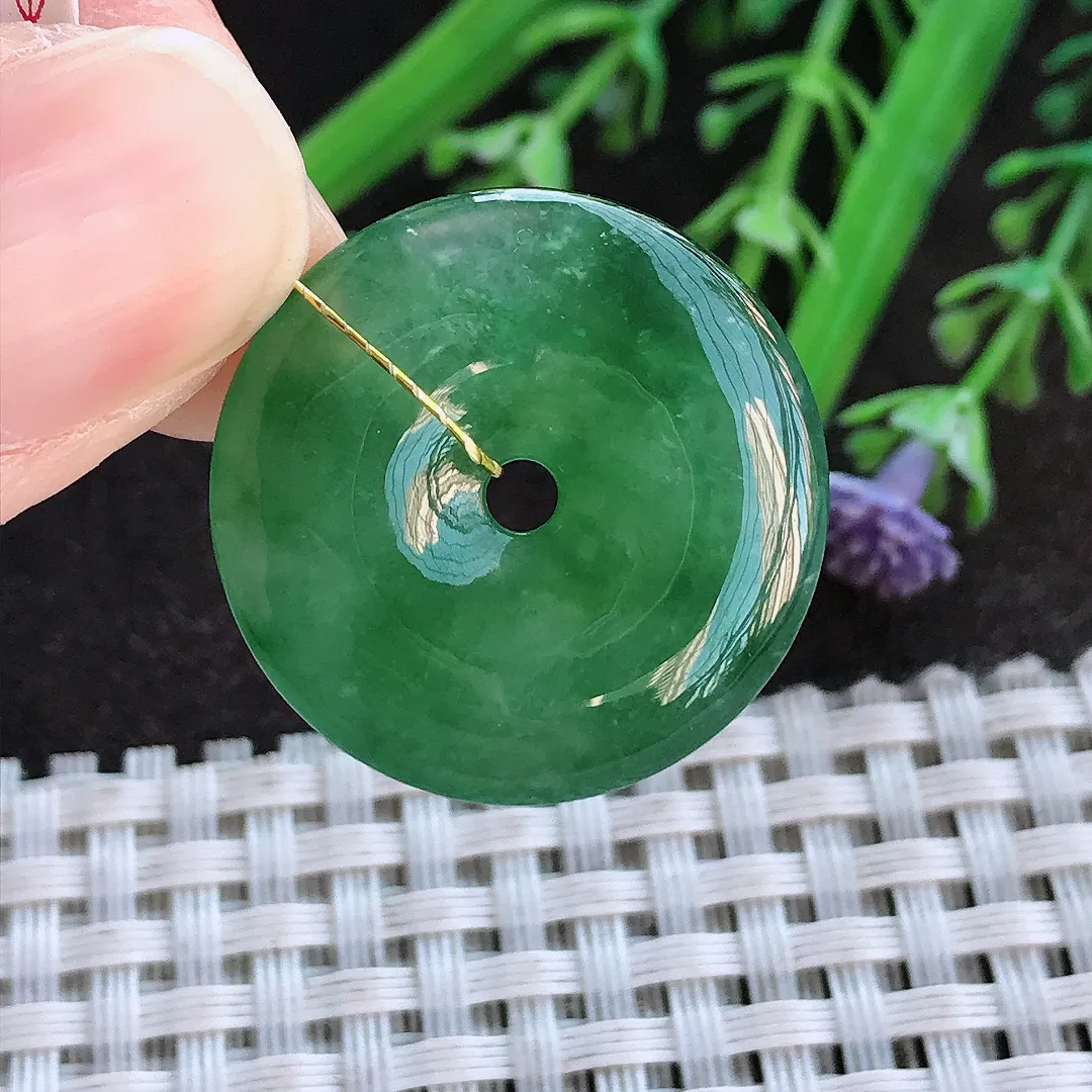 实拍A货翡翠24.8/4.7老坑冰润满绿平安扣吊坠翡翠挂件玉扣