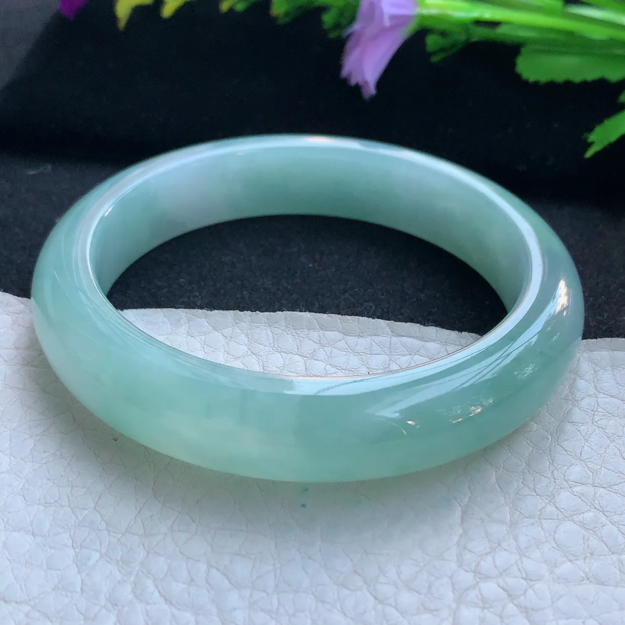 hf实拍56.6*12.6*9平安镯 天然缅甸翡翠玉手镯冰晴厚装宽边玉手环