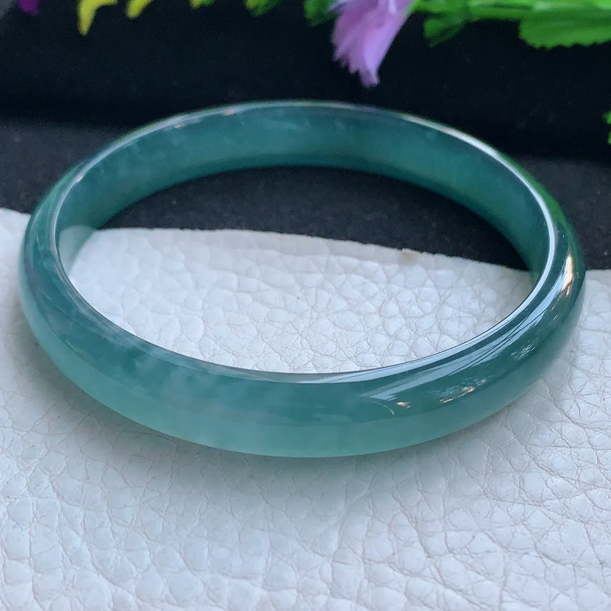 yh大圈口61*10.3*5.6平安镯 天然翡翠玉手镯冰蓝宽边玉手环