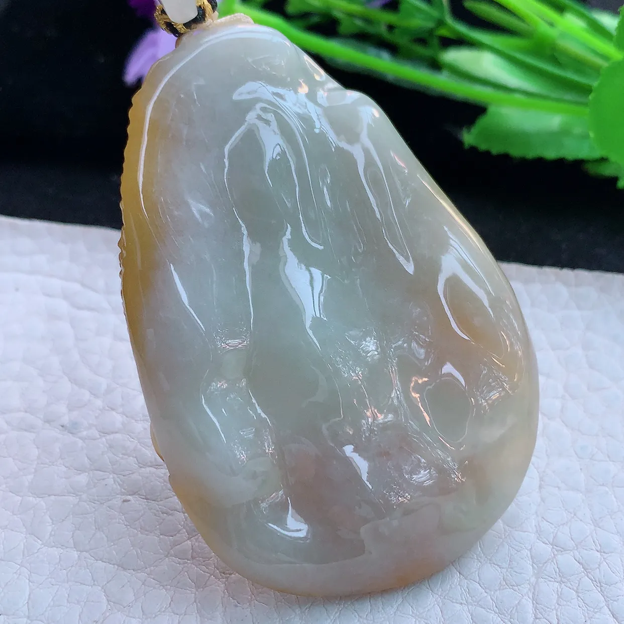 yl实拍65.5*45.2*11.8特色缅甸翡翠精雕一念之间 普度众生玉挂件