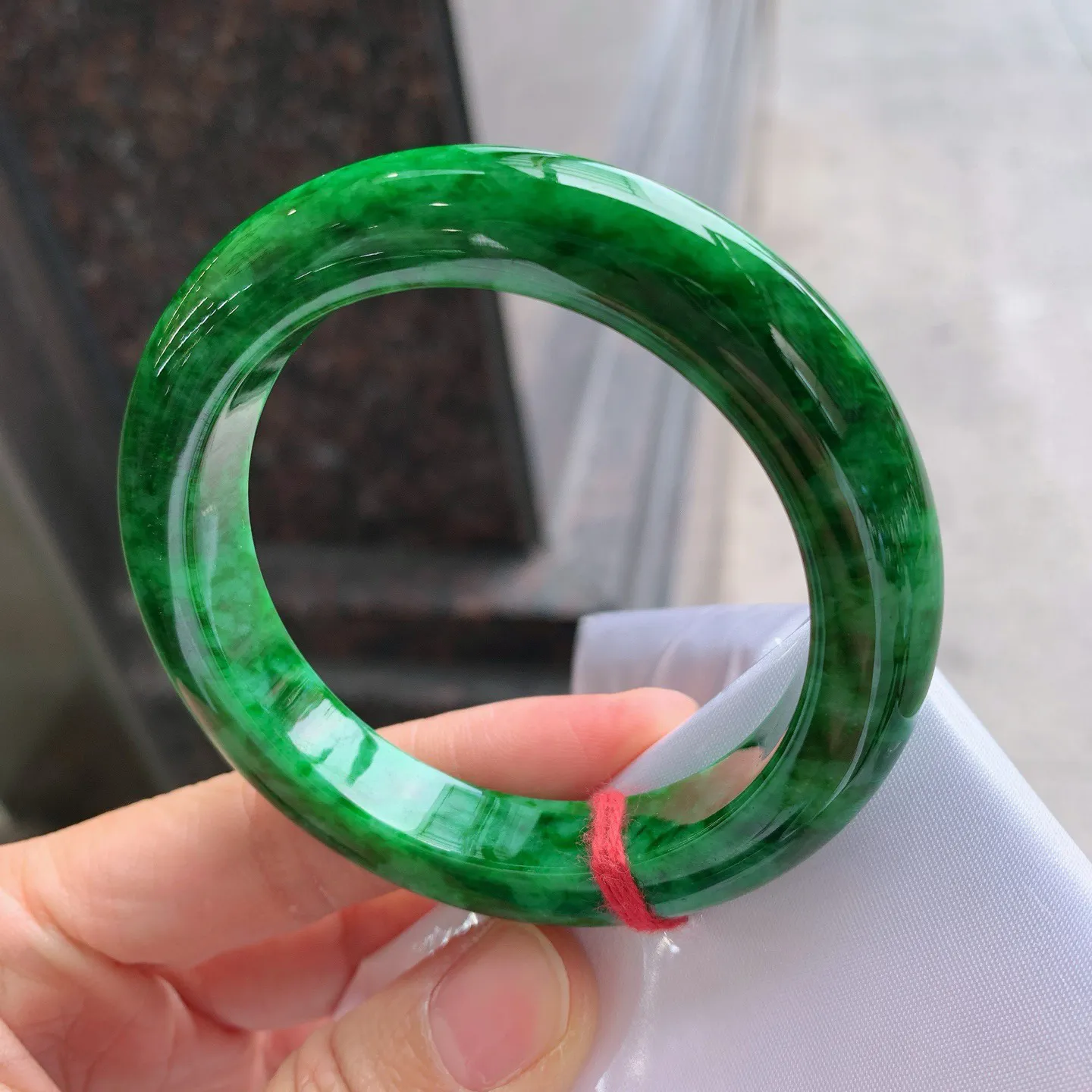 正圈满色花青绿 无瑕 尺寸：55.2/11.2/10 色辣