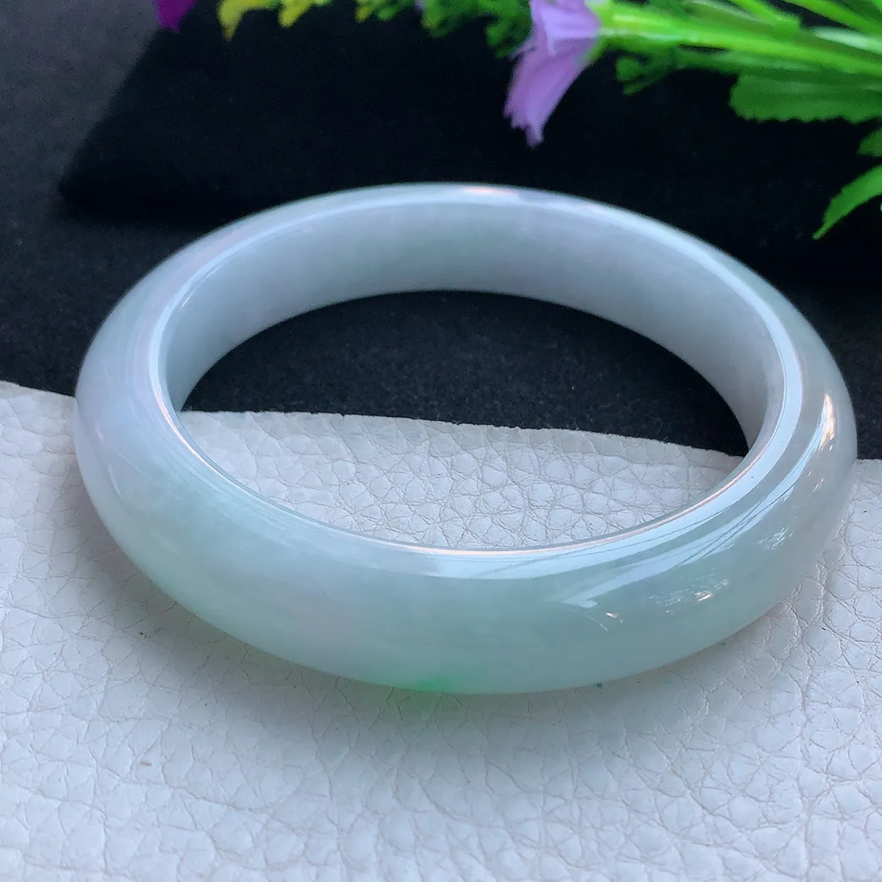 z大圈口61.5*12.8*9.8平安镯 天然缅甸翡翠玉手镯清新飘绿宽边玉手环