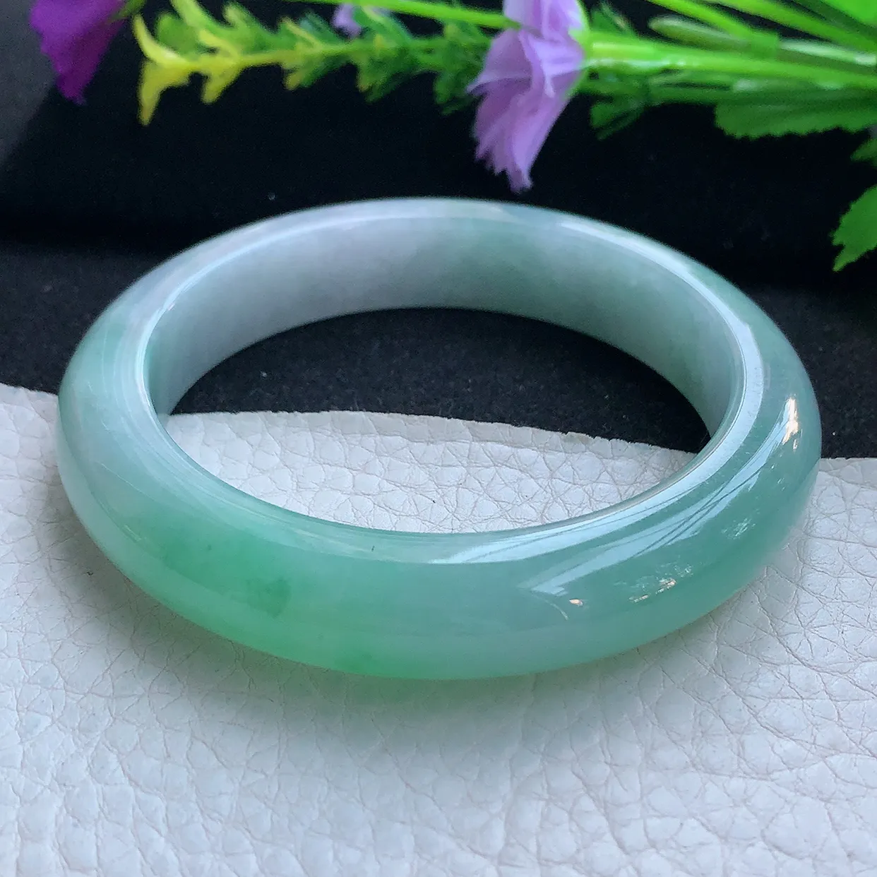 yh实拍57*12.3*9.6平安镯 天然缅甸翡翠玉手镯半山水厚装宽边玉手环