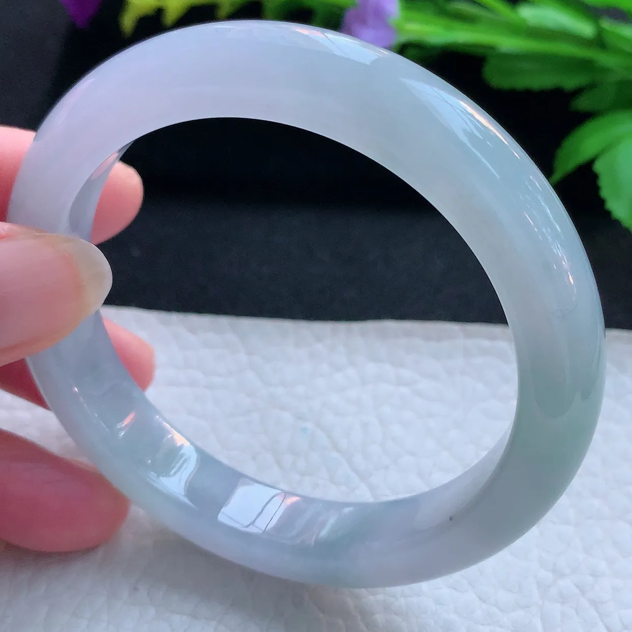 r实拍57.5*11.5*8.2平安镯 天然缅甸翡翠玉手镯冰蓝韵宽边玉手环