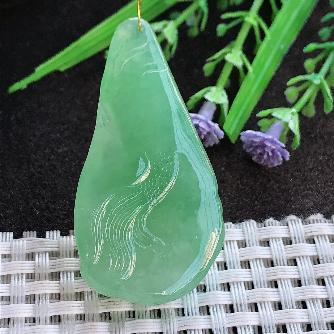 实拍A货翡翠49/25/11.7老坑冰胶果冻冰晴满绿甜绿龙牌吊坠翡翠龙头