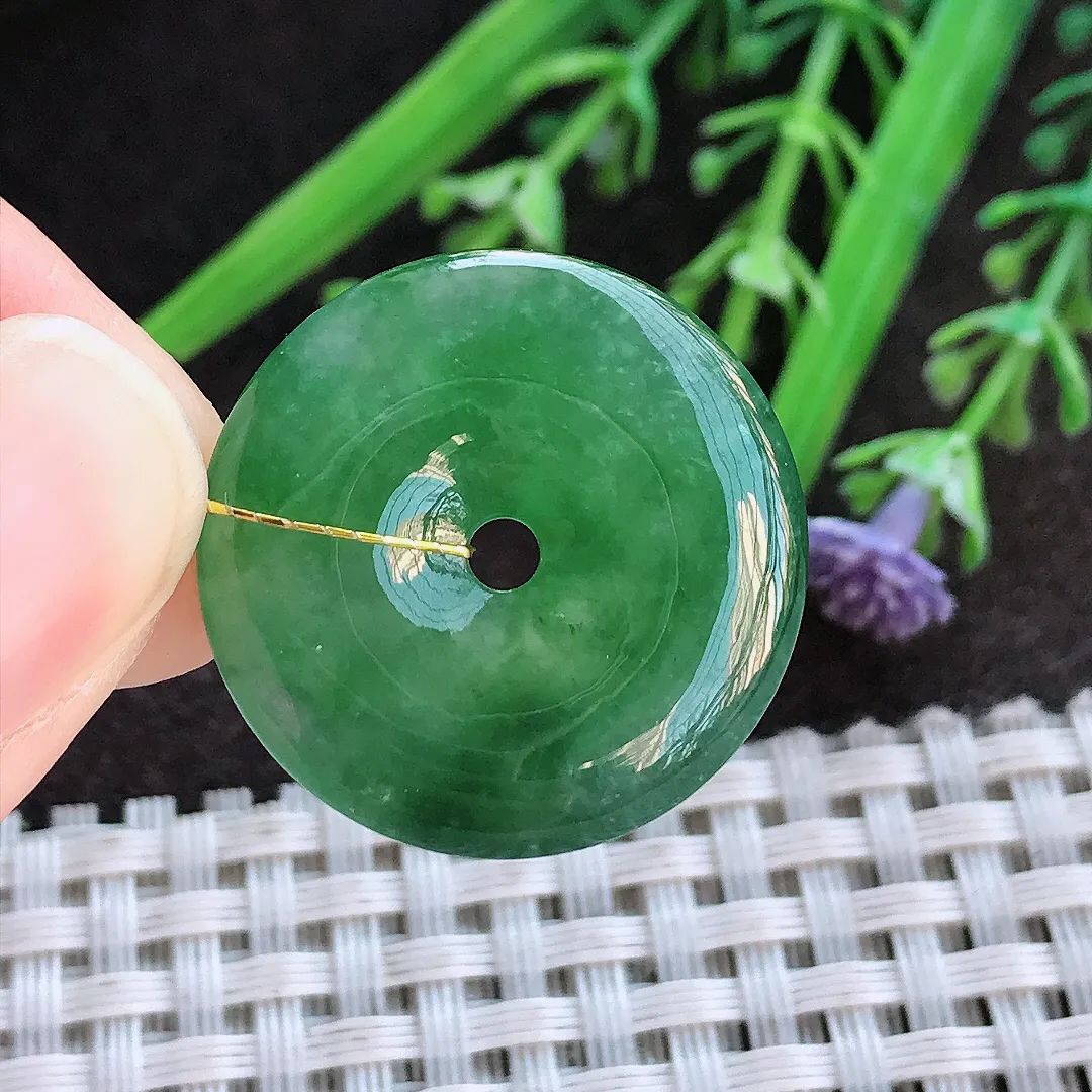 实拍A货翡翠24.8/4.7老坑冰润满绿平安扣吊坠翡翠挂件玉扣