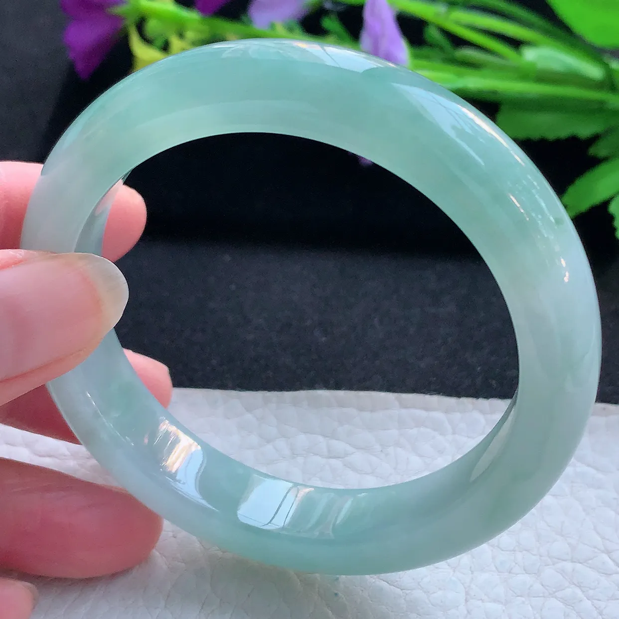 hf实拍56.6*12.6*9平安镯 天然缅甸翡翠玉手镯冰晴厚装宽边玉手环