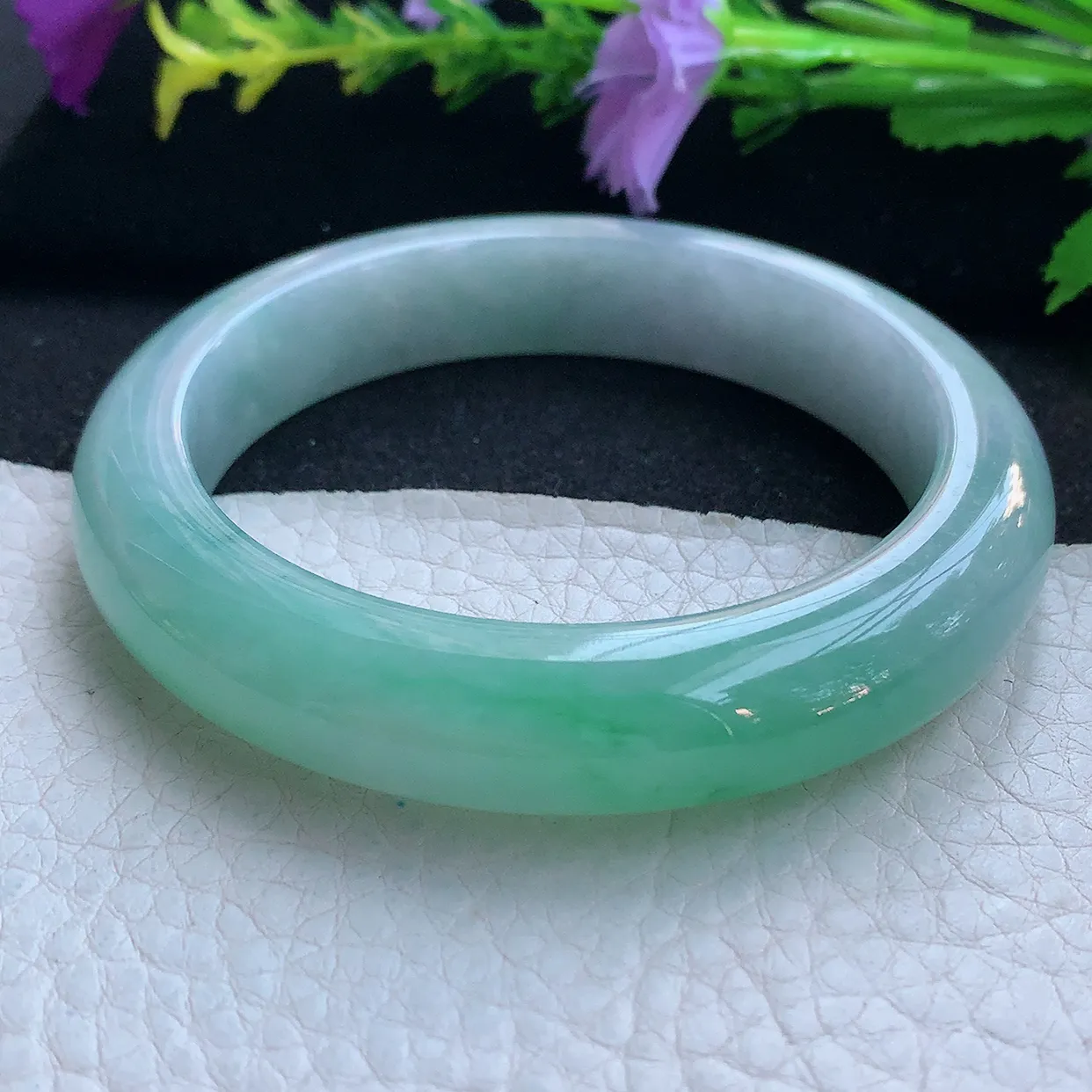 yh实拍57*12.3*9.6平安镯 天然缅甸翡翠玉手镯半山水厚装宽边玉手环