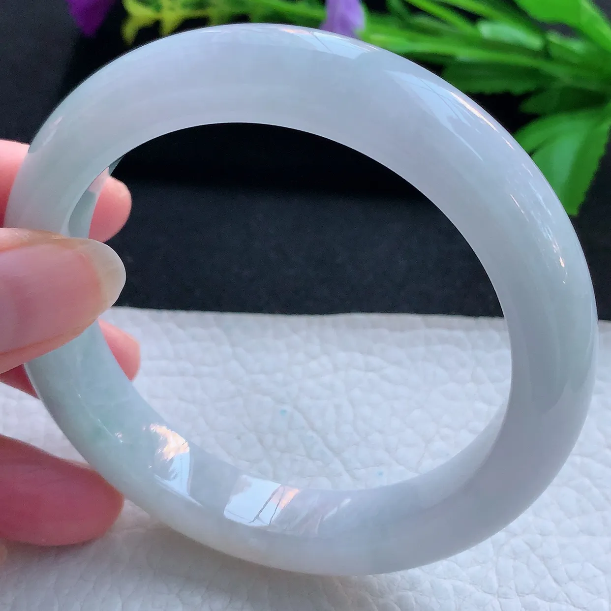 z大圈口61.5*12.8*9.8平安镯 天然缅甸翡翠玉手镯清新飘绿宽边玉手环