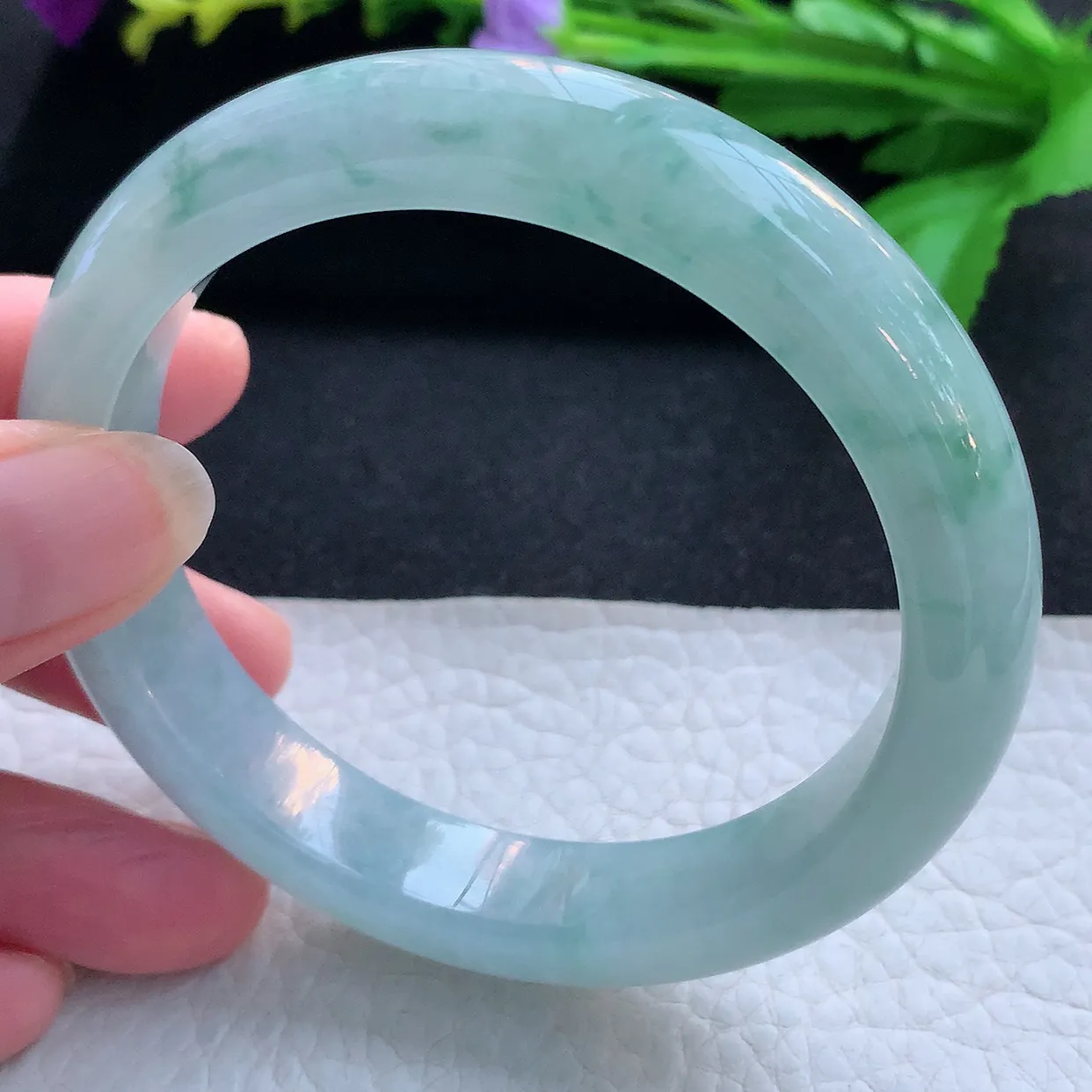 nr大圈口60.5*12.8*9.6平安镯 天然缅甸翡翠玉手镯冰飘花大气宽边玉手环