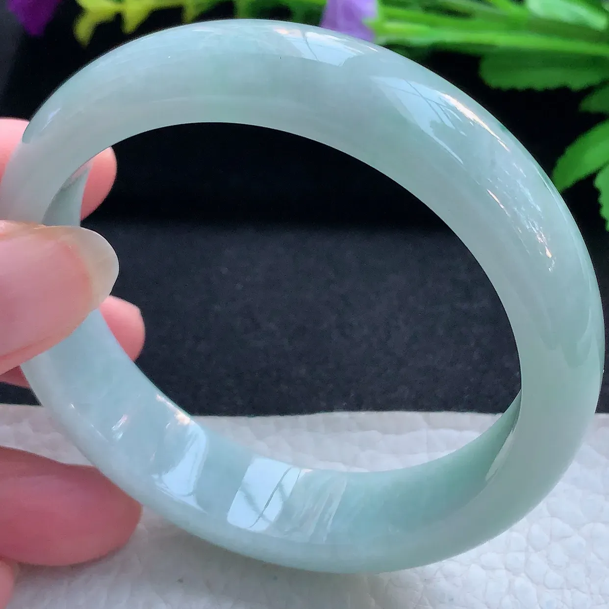 nr实拍57.8*14.5*7.6平安镯 天然缅甸翡翠玉手镯飘花宽边玉手环