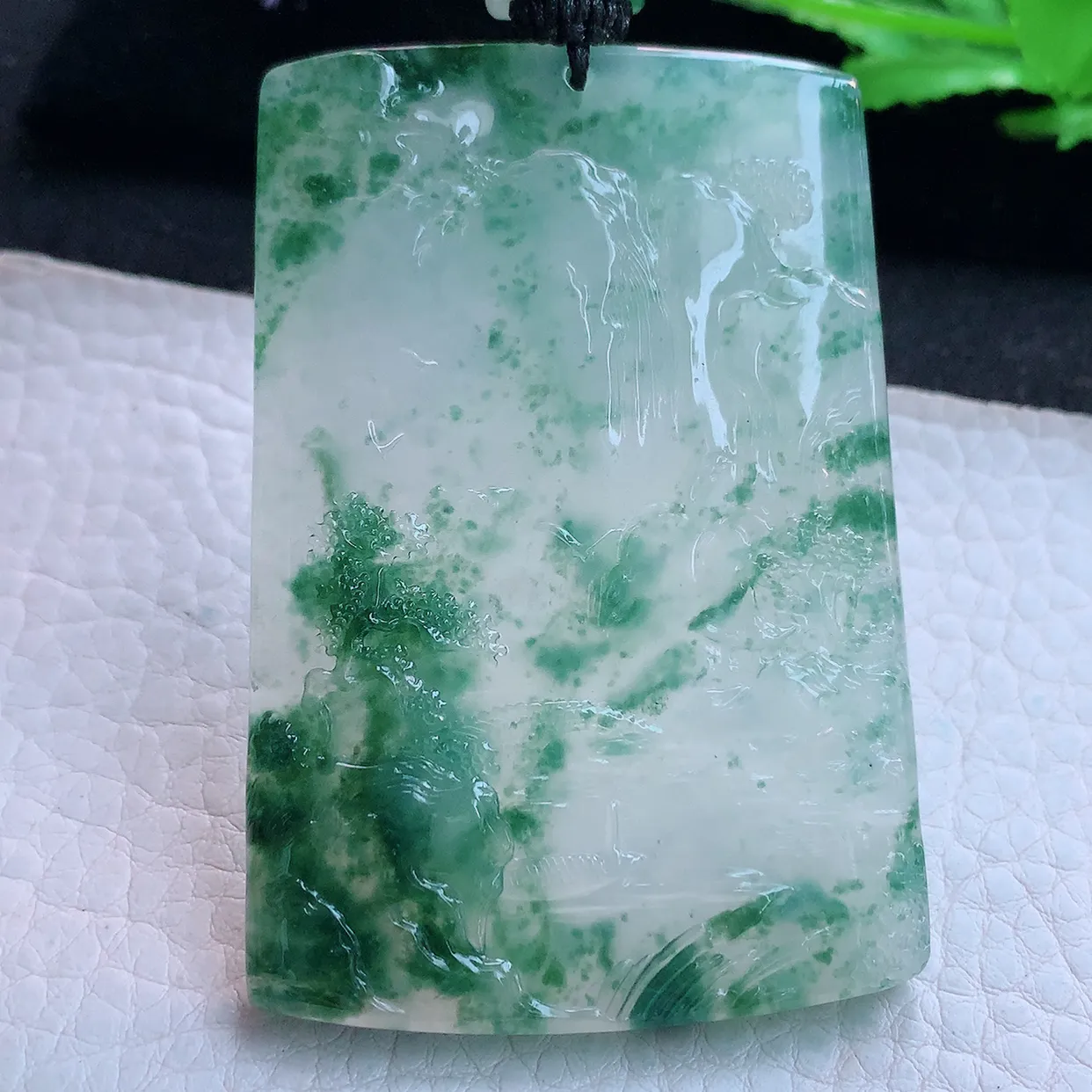 yl实拍65.8*45.2*5.8缅甸翡翠精雕冰飘花山水 大好河山玉挂件