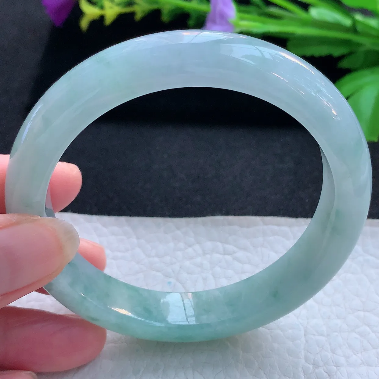 nr大圈口60.5*12.8*9.6平安镯 天然缅甸翡翠玉手镯冰飘花大气宽边玉手环