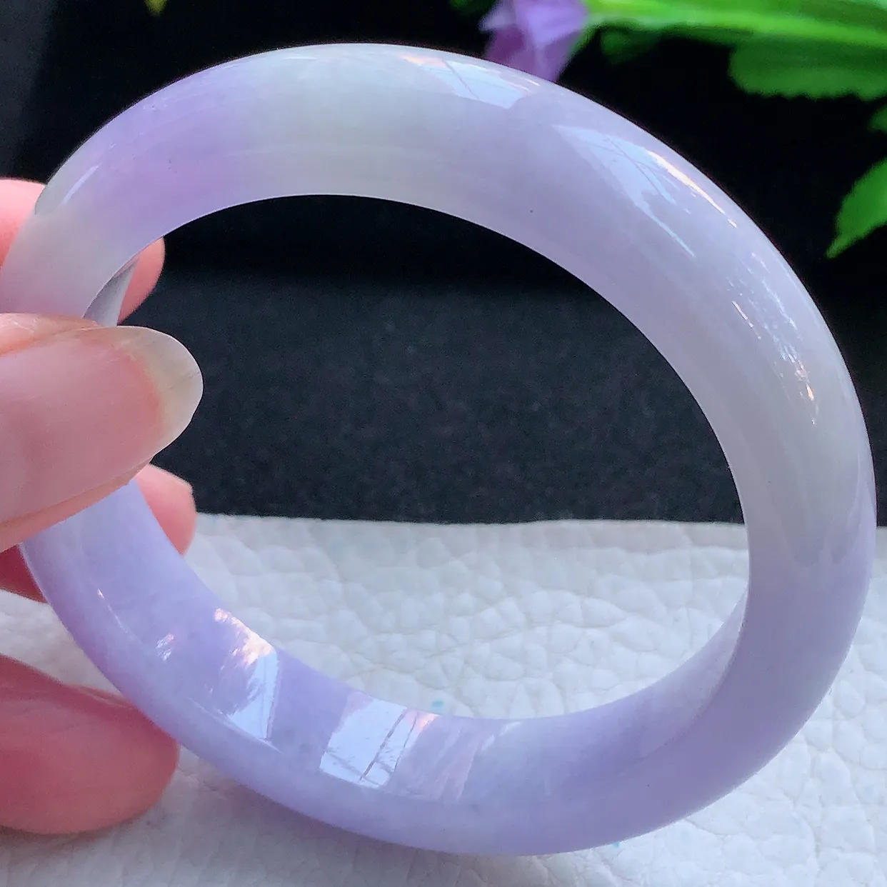 z实拍56*12.5*8.6平安镯 天然缅甸翡翠玉手镯紫罗兰宽边玉手环